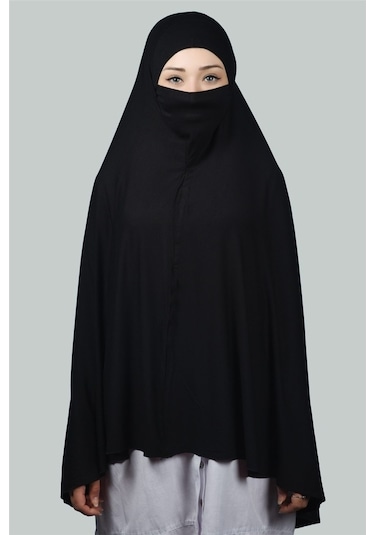 Altobeh Hazır Türban Peçeli Pratik Eşarp Tesettür Nikaplı Hijab - Namaz Örtüsü Sufle (5XL) - Siyah