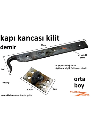 Orta Boy Kapı Kilidi Zerze Nostaji Eskilerden Kancalı Kilit Demir