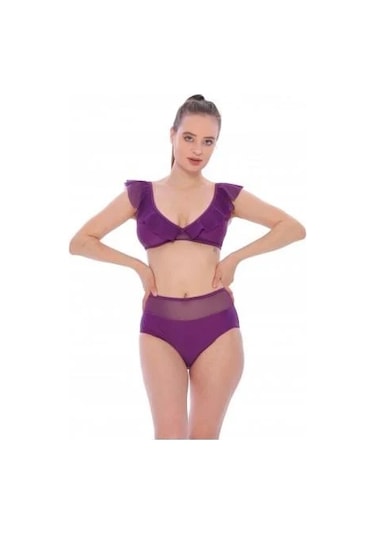 Argisa Düz Fırfırlı Yüksek Bel Yeni Bikini Mor