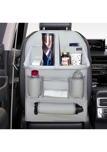 Bod Deri Masalı Oto Koltuk Arkası Koruyucu Eşya Düzenleyici Araç içi Organizer Gri