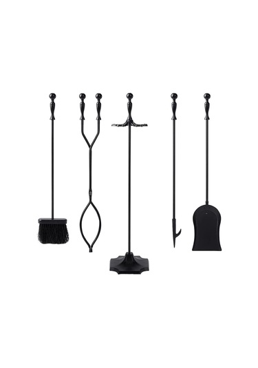 5 Li İthal Siyah Topuz Başlıklı Şömine-soba Maşa Takımı Aksesuar Seti