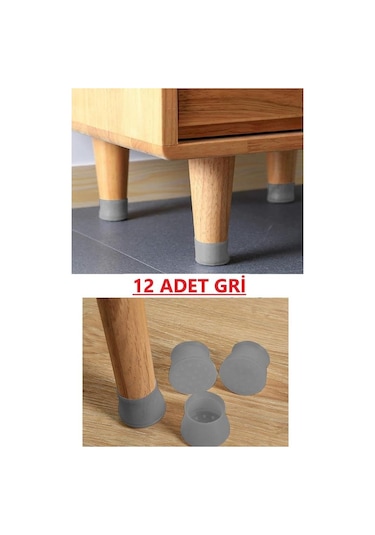 12 Adet Masa Sandalye Ayak Koruyucu Gri Silikon Zemin Koruyucu
