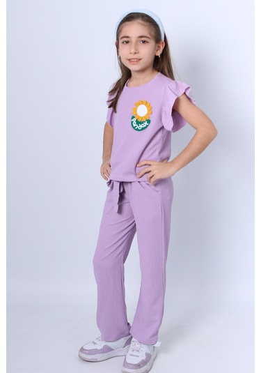 Kız Çocuk İkili Takım Fırfırlı Papatya Nakışlı F21 Siyah