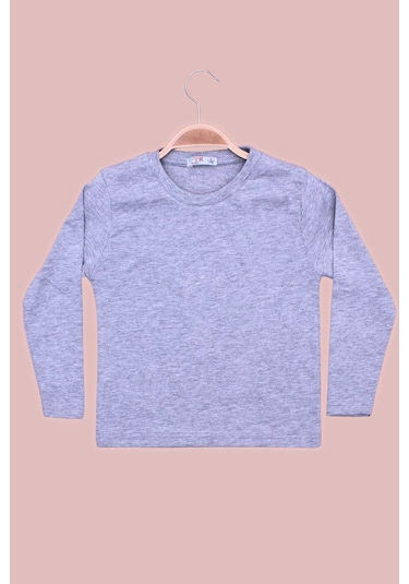 Düz 0 Yaka Uzun Kol Unisex Çocuk Gri Sweatshirt Gri