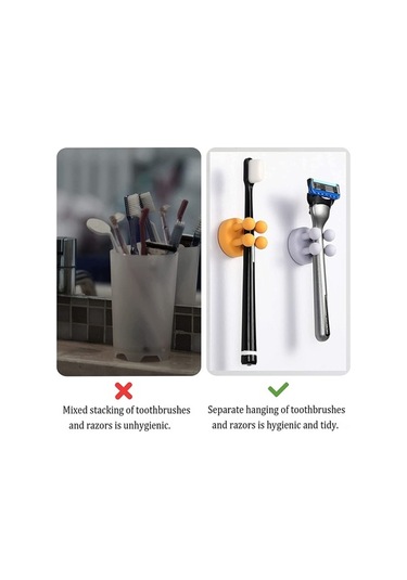 Pazly 6'lı Silikon Diş Fırçası Tutucu, Duvara Monte Askı, Banyo Mutfak Aksesuarı, Siyah Siyah