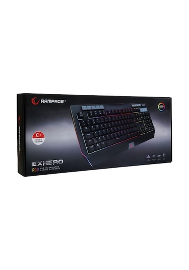 Rampage KB-R105 EXHERO Usb Kablolu RGB Ledli Outemu Blue Switch 5 Makro Tuşlu Gaming Q Klavye