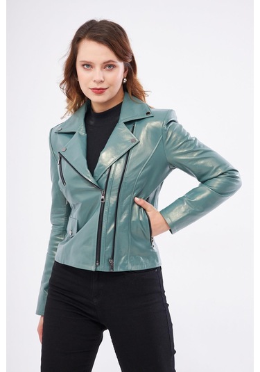 Derinss Dka1202 Hakiki Deri Kadın Yeşil Mont 001