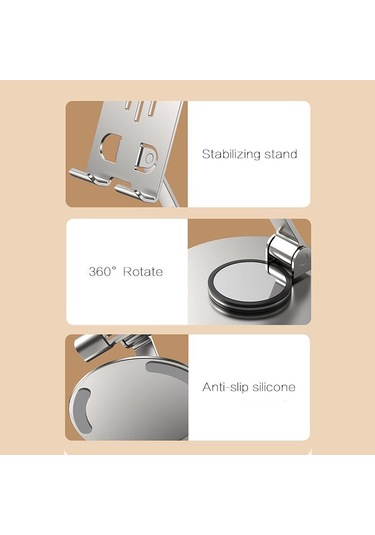 Gri Vaorlo Katlanabilir 360 Metal Tutucu Telefon Standı iPhone Uyumlu 15pro İpad İpod 90 Ayarlanabilir Sabit Telefon Tutucu Canlı Ofis İçin