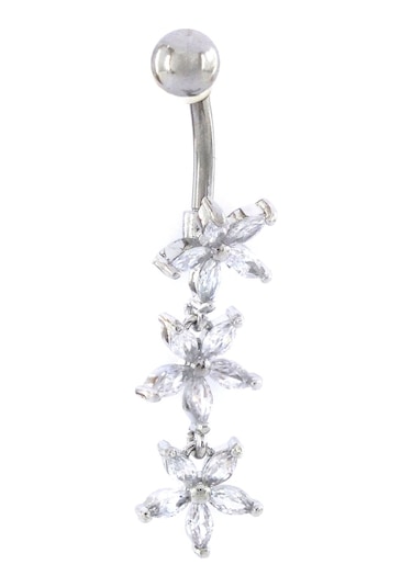 Ferizz 316l Çelik 3 Sıra Çiçek Model Zirkon Taşlı Piercing Prc-220 Beyaz
