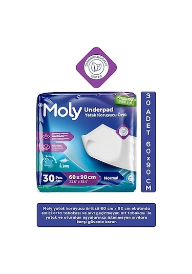 Moly Yatak Koruyucu 60 x 90 30'lu