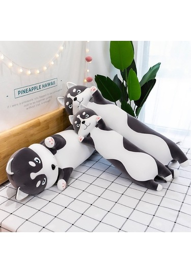 Novahub Sevimli Köpek Şekilli Pamuk Yastık - Siyah/beyaz, 70/90/110cm, Dekoratif Ve Rahat Uyku Arkadaşı Siyah - Beyaz