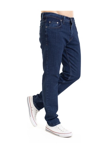 Yeni Sezon Erkek Dört Mevsimlik Likralı Regular Tam Kalıp Düz Paça Fermuarlı Yüksek Kaliteli Kot Pantolon 720-Dark Blue Koyu Mavi