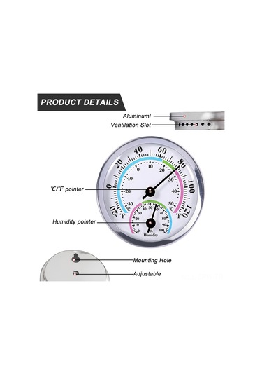 Maiyame Duvar Tutulabilen Kompakt Oda Sıcaklık Nem Ölçeri - Bebek Aileleri İçin Gerekli - Pil Gerekmez - Gümüş Renk