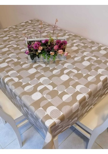 Elyaflı Pvc Muşamba - Desenli Silinebilir Masa Örtüsü Fnt12191 Kahverengi
