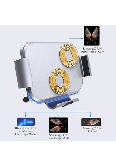 Wondernest Samsung Galaxy Z Fold4/3/2 Ve S8 İçin Çift Bobinli Araç Telefon Tutucu Demir Gri