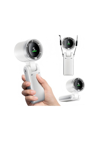 Fosenze 3'lü Fonksiyonlu El Fani - Usb Şarjlı, 5 Hızlı, 3600mah Pil, 180 Derece Katlanabilir, Boyun Asa İle, Ofis/ev/dış Mekan İçin Yeşil