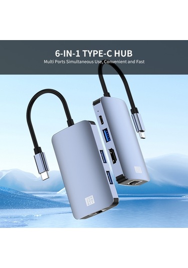 Junsunmay 6'sı 1 Arada Type-c - 4k Hdmı / Ethernet Yerleştirme İstasyonu Adaptörü Usb-c Hub Çoklu Bağlantı Noktası Dönüştürücü