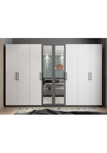Padova 8 Kapaklı Dolap Gardırop Füme Beyaz