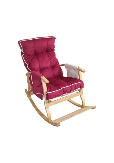 Padişah Lüx Ahşap Çift Minderli Çift Cepli Sallanan Sandalye Bordo - Krem