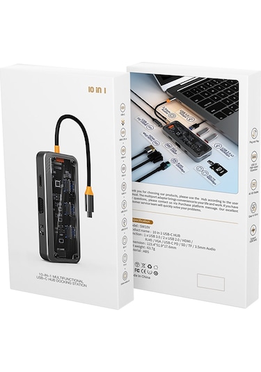 Ally Type-c To Usb3.0 3+3.5mm+hdmı+vga+sd/tf+ Ethernet Çoğaltıcı