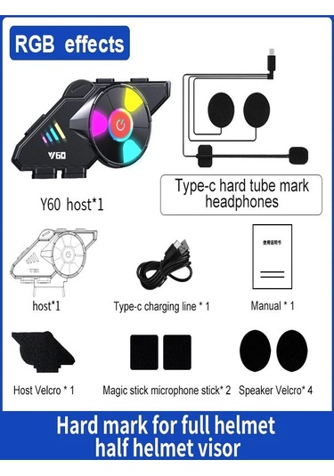 Y60 Ipx6 Su Geçirmez Rgb Bluetooth 5.3 Sesli Asistan İnterkom Kask Kulaklığı