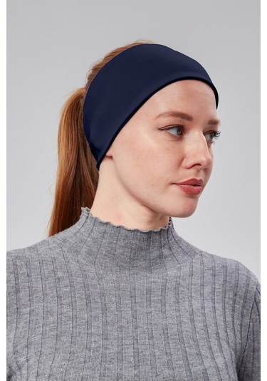 Kadın Spor Saç Bandı Bandana Penye Esnek Bone Dikissiz Lacivert