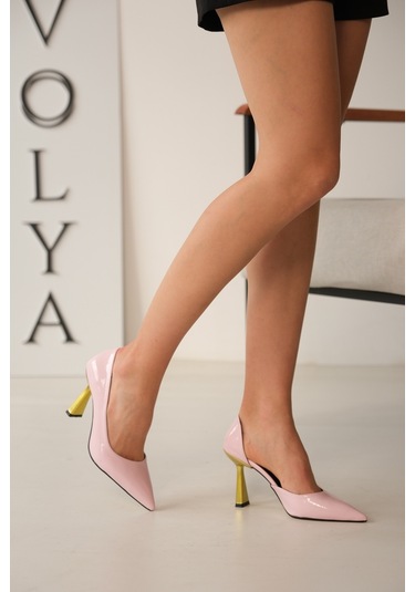 Scarlet Pembe Kırışık Rugan 8cm Topuk Boyu Günlük Kullanım Stiletto Pembe