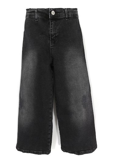 Bol Paça Wide Leg Kısa Paça Kız Çocuk Jean Kot Pantolon 2006 Siyah