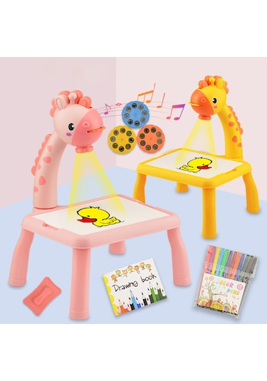 Zürafa Boyama Masası Çizim Tahtası Projektör Yazma Kurulu Masa Sarı