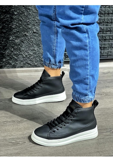 Knack Yüksek Taban Ayakkabı C 030 Siyah Beyaz Taban 001