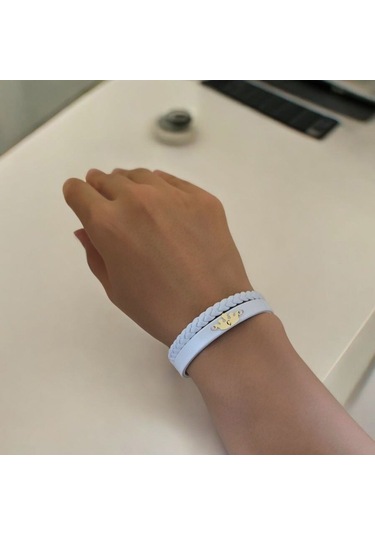 Archin Ç Harfine Özel Hakiki Beyaz Derili Taç Motifli 14 Ayar Altın Plakalı Hediye Bileklik-645harf Ç