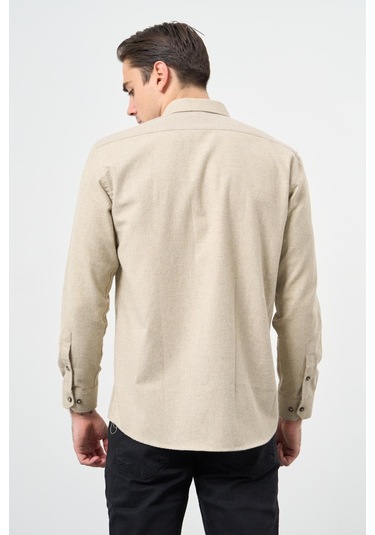 Açık Bej Uzun Kol Düz Gabardin Sert Yaka Cepli Pamuklu Classic Comfort Fit Gömlek 1004245168 Açık Bej