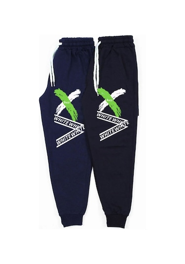 Fyk Kids 2 Li Fermuarlı, Baskılı X Collection Erkek Çocuk Eşofman Altı Siyah - Lacivert