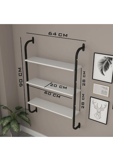 Beyaz Kitaplık 3 Katlı Raf Duvara Monte Kitaplık 5535