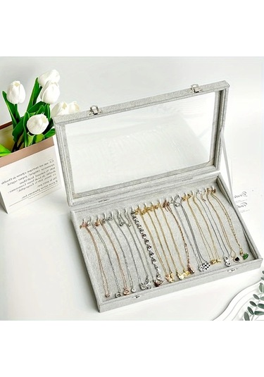 Willowhaven Siyah Mücevher Organizatörü: 20 Kancalı Şeffaf Kapaklı Kadife Tepsili Kolye Askısı