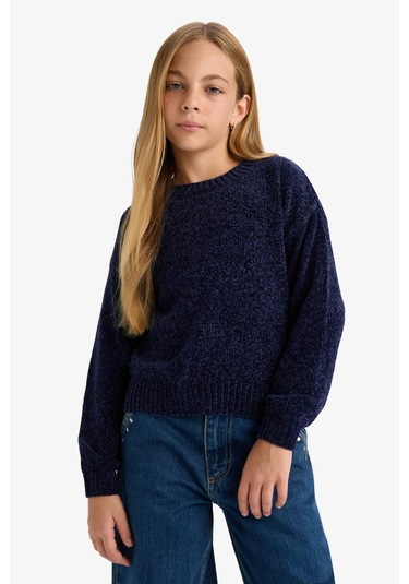 Defacto Kız Çocuk Bisiklet Yaka Şönil Kazak F2619a825wnnv256 Lacivert