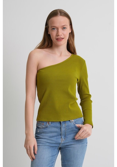 Alexandergardı Fitilli Tek Kol Detaylı Kadın Bluz haki