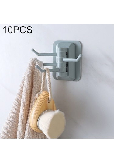 10 Adet Güçlü Viskon Banyo Duvar Rafı Deliksiz İzsiz Döner Kanca Mavi