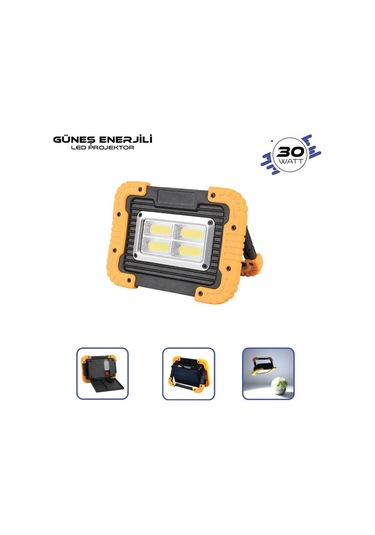 Lambada Solar 12v Cob Ledli El Projektörü Güneş Enerjili-şarjlı Usb Çıkışlı