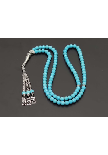 99Lu Namaz Tesbihi - Turkuaz Doğaltaş Tesbih - 8 MM Küre Kesim