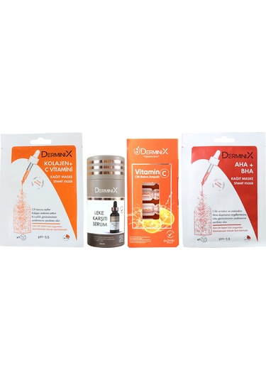 Derminix Leke Karşıtı Bakım Seti Serum + C Vitamin Ampul + C Vitamin Maske + Aha Bha Maske