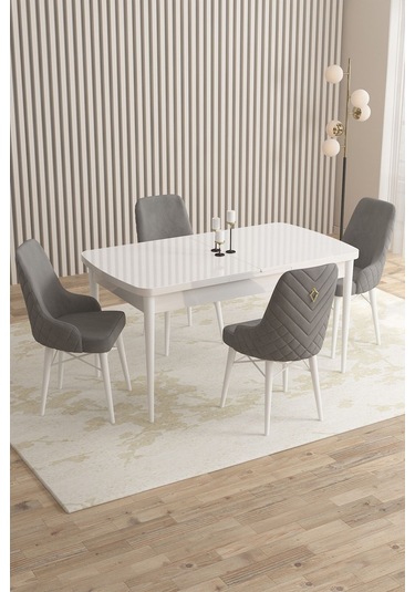 Mazaka Beyaz 80x132 Açılabilir Mdf Masa Yemek Odası Takımı, Mutfak Takımı 4 Adet Sandalye Gri Mazaka Beyaz 80x132 Açılabilir Mdf Masa Yemek Odası Takımı, Mutfak Takımı 4 Adet Sandalye Gri