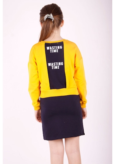 Toontoy Kız Çocuk Wasting Baskılı Etekli Takım Hardal