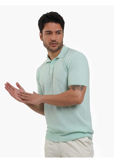 Dufy Su Yeşili Erkek Slim Fit Balıksırtı Desenli Polo Yaka Kazak - 104556-su Yeşili Su Yeşili