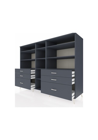 Kronos Dolap 10 Raflı 6 Çekmeceli 220x59x163 Antrasit-antrasit Antrasit-antrasit