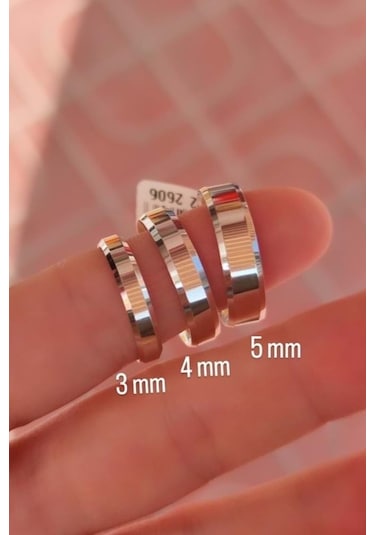 Takı Dükkanı 3 MM Gümüş Klasik İnce Alyans Söz Nişan Yüzüğü Yanı Kesik Wr88