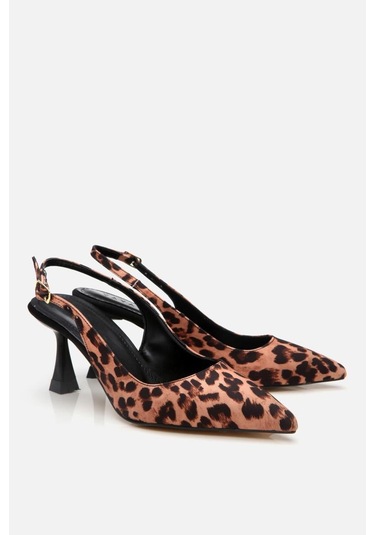 Kadın Taba Leopar Desenli Ayarlanabilir Tokalı Stiletto Taba