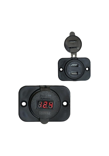 Shuıvan İkili Usb Söketi + Voltmetre Göstergeli Kapaklı-1200