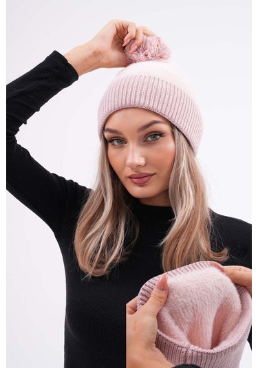 Peluş Ponponlu Bere Pudra