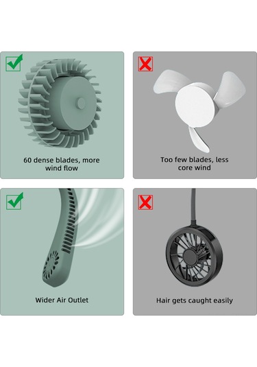 Padalink Yeşil Boylu Boyun Bağlı Fan - 360 Soğutma, Usb Şarjlı, Sessiz, Taşınabilir, Yaprak Yok, Spor Ve Seyahat İçin